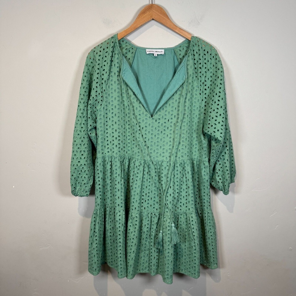 Karina Grimaldi x Revolve Irina Eyelet Oversized Mini Dress Sage Green Medium‎